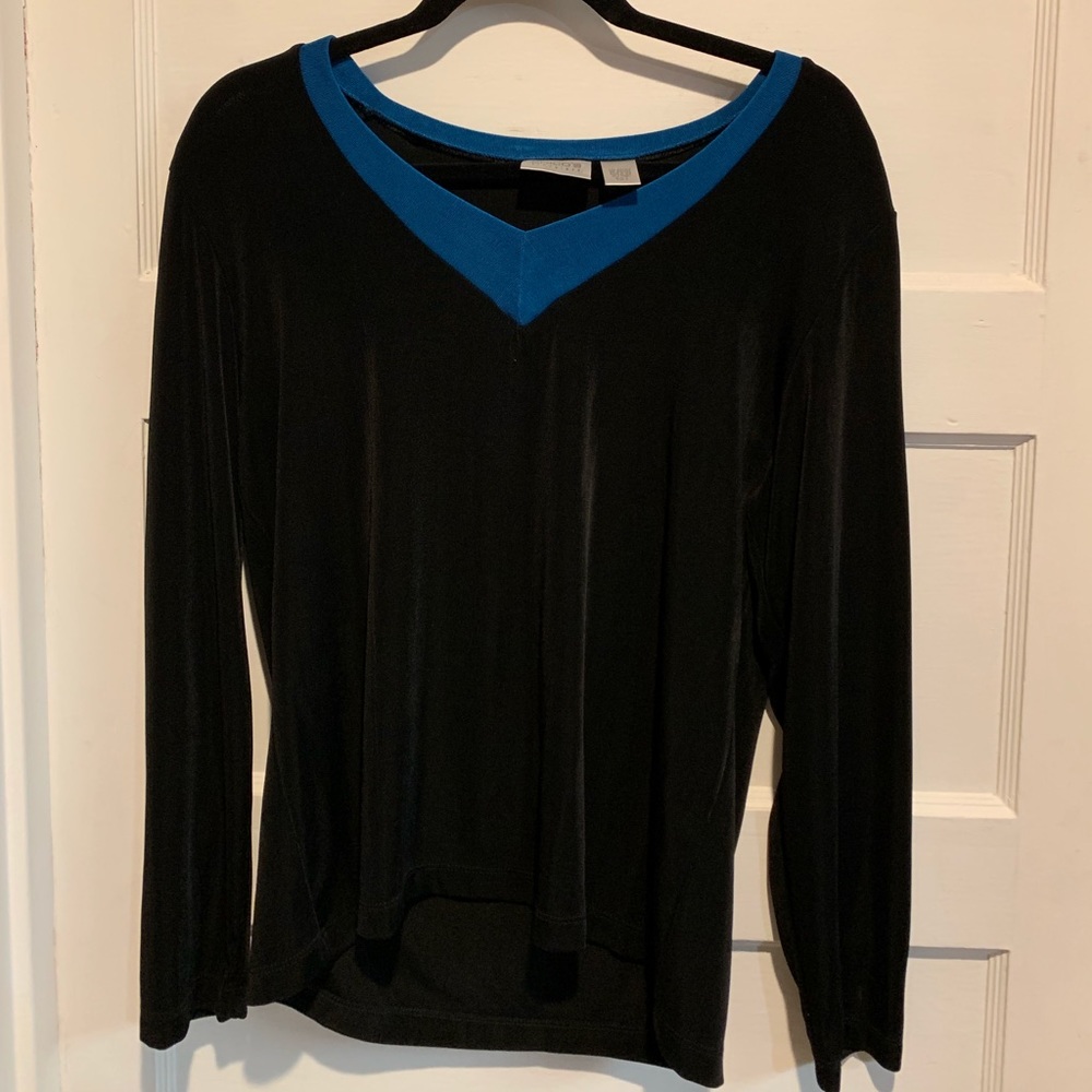 Chico’s V Neck Black and Blue Long Sleeve